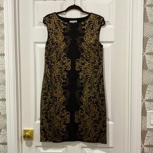 Sandra Darren sheath dress in black and gold, size 12